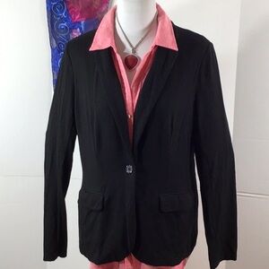Magaschoni black knit one button blazer M